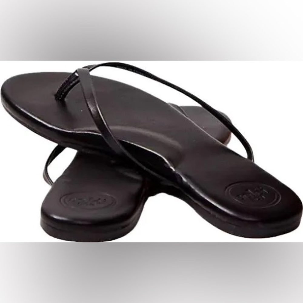 Soléi Sea Black Leather Flip Flops from Revolve